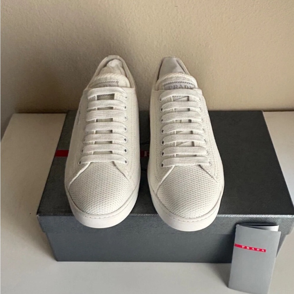 NIB Prada Caltazure Donna Low Top White Canvas Sneakers - Picture 12 of 14